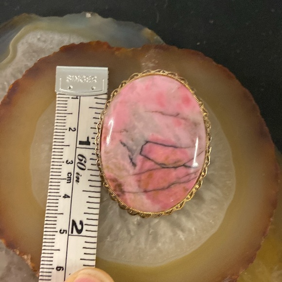 Vintage Rhodonite oval brooch sterling brooch 1.75" x 1.5" Guc - Picture 7 of 14